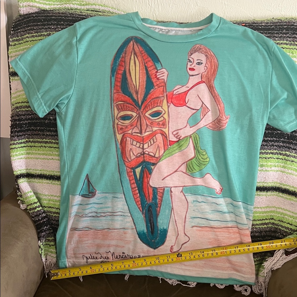 (S) Tiki woman Graphic T’shirt with Surfboard Designed by Julie Lee Nersinger - Picture 5 of 11